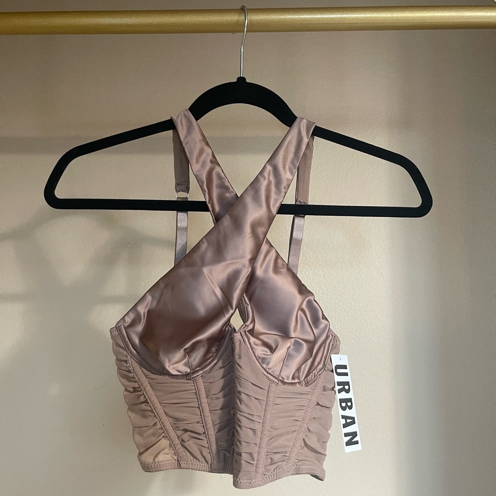 Urban Outfitters Out From Under Nebula Cross Front Corset Top bronze,size s. NWT